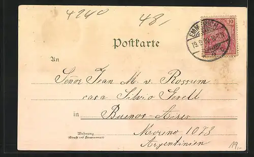 Lithographie Emmerich, Hotel Polderbusch mit Garten und Veranda