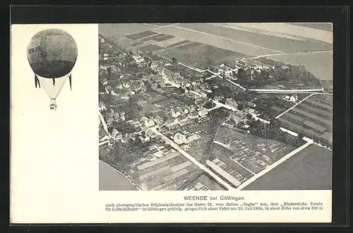 AK Weende, Fliegeraufnahme der Stadt, Ballon Segler 1909