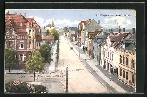 AK Recklinghausen, Hernerstrasse aus der Vogelschau