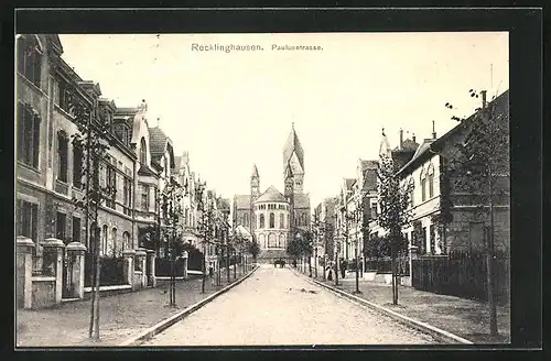 AK Recklinghausen, Paulusstrasse mit Blick auf Kirche
