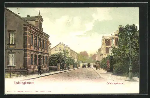 AK Recklinghausen, Pferdegespanne auf der Wickingstrasse