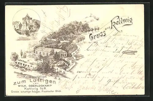 Lithographie Kettwig, Restaurant zum Luftigen v. Wilh. Oberloskamp