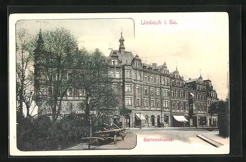 AK Limbach i. Sa., Gartenstrasse mit Geschäften