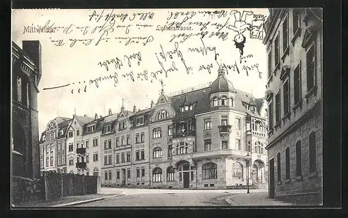 AK Mittweida, Lutherstrasse mit Laterne