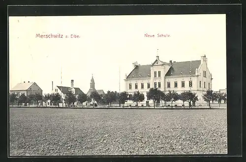 AK Merschwitz a. Elbe, Blick zur Neuen Schule