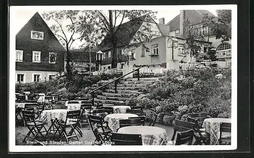 AK Lübau, Gasthof und der Stein- und Staudengarten