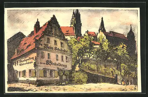 Steindruck-AK Meissen-Winkelkrug, Gasthaus und Weinschänke