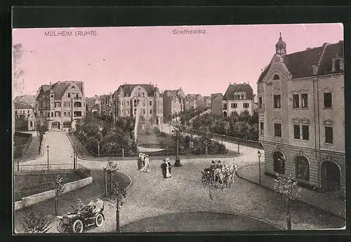 AK Mülheim / Ruhr, Kutsche auf dem Goetheplatz