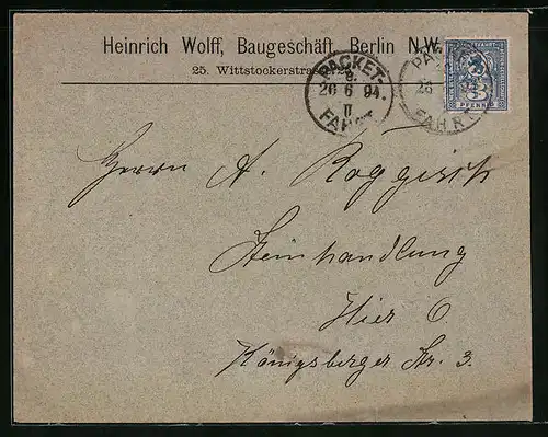 Umschlag Berlin, 1894, Neue Berliner Omnibus- u. Packetfahrt Aktien Gesellschaft