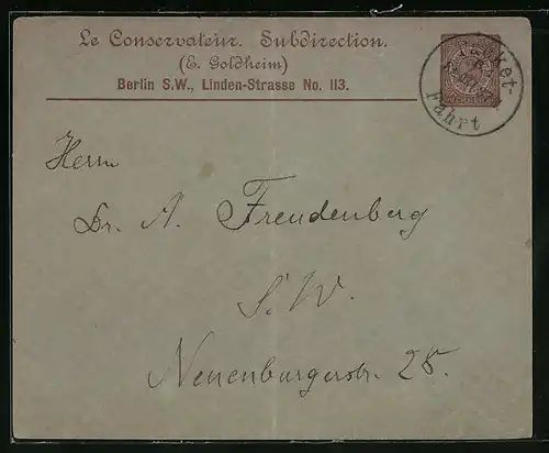 Umschlag Berlin, 1887, Private Stadtpost Neue Berliner Omnibus- u. Packetfahrt Aktien Gesellschaft