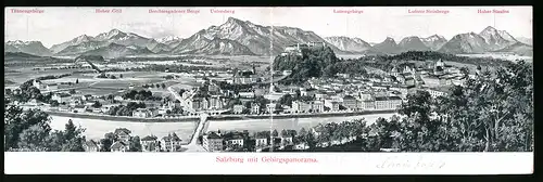 Klapp-AK Salzburg, Restaurant und Festungskeller Hohensalzburg, Totalansicht mit Gebirgspanorama