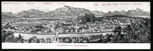 Klapp-AK Salzburg, Hotel Bahnhof, Elisabethstrasse 43-45, Gesamtansicht mit Gebirgszug