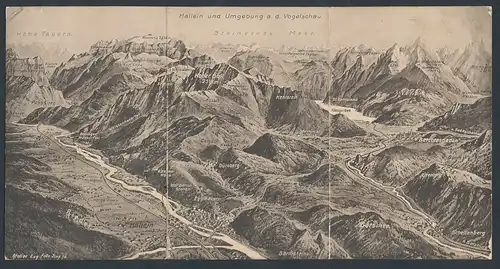 Klapp-AK Hallein, Panorama mit Umgebung aus der Vogelschau