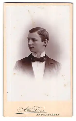 Fotografie Albr. Dose, Hadersleben, Portrait junger Herr im Anzug mit Fliege