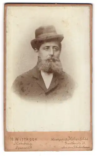 Fotografie H. Wittrock, Hamburg, Speersort 5, Portrait bürgerlicher Herr mit grauem Vollbart