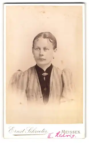 Fotografie Ernst Schroeter, Meissen, Obergasse 597, Portrait junge Dame mit zurückgebundenem Haar