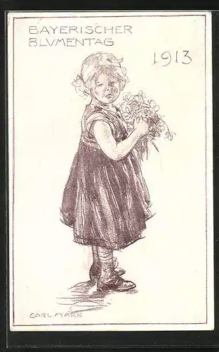 AK Mädchen im Kleid mit Blumen, Bayerischer Blumentag 1913
