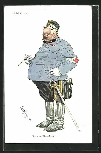 Künstler-AK Carl Josef Pollak: Feldscher, Karikatur beleibter Sanitäter