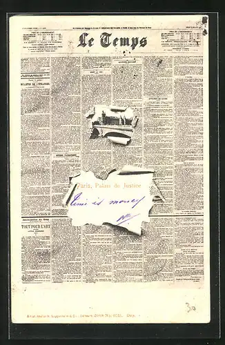 AK Paris, Zeitung Le Temps Palais de Justice
