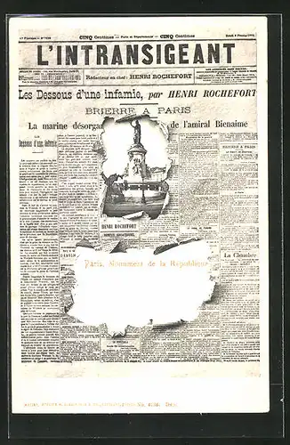 AK Paris, Zeitung L`Intransigeant, Monument de la République