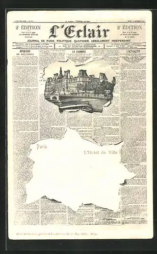 AK Paris, Zeitung Le Erlair, L`Hotel de Ville