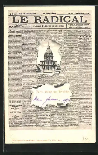 AK Paris, Zeitung Le Radical, Dome des Invalides