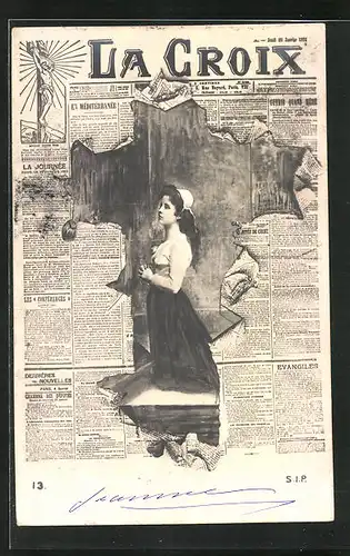 AK Zeitung La Croix vom 30. Juni 1902, Junge Frau mit weisser Haube