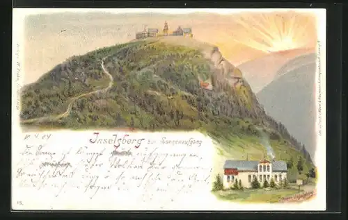 Lithographie Inselsberg bei Sonnenaufgang, Berg mit Gesicht / Berggesichter