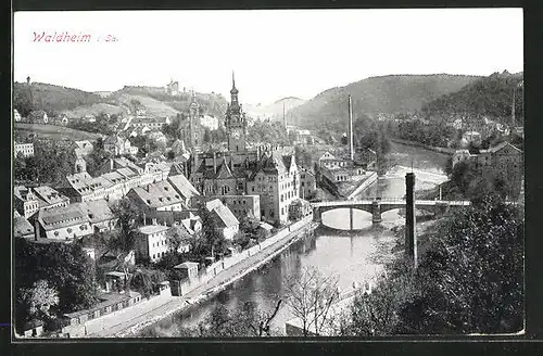 AK Waldheim i. Sa., Ortsansicht mit Kirche