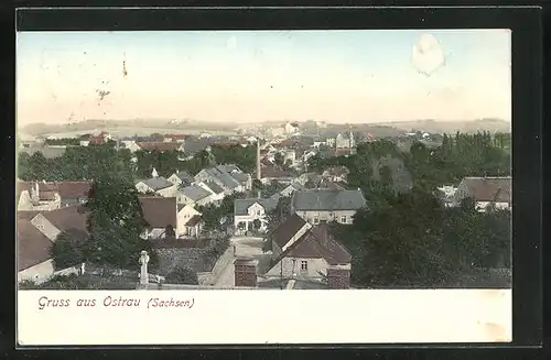 AK Ostrau /Sachsen, Ortsansicht aus der Vogelschau