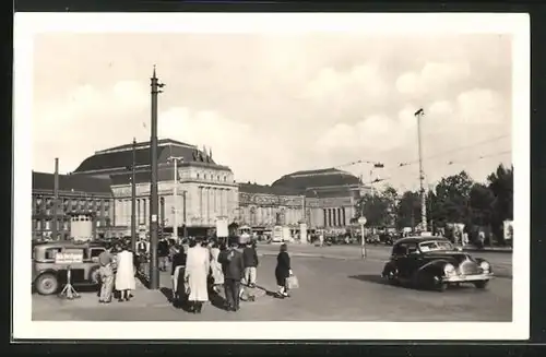 AK Leipzig, Strassenpartie mit Hauptbahnhof