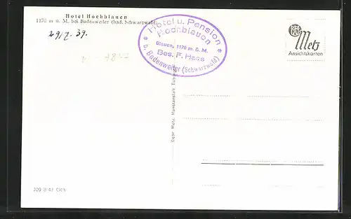 AK Badenweiler /Schwarzwald, Hotel Hochblauen