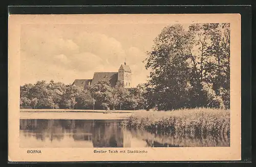 AK Borna, Breiter Teich mit Stadtkirche