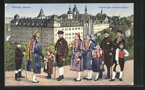 AK Altenburg, Herzoglisches Schloss, Altenburger Bauerntrachten