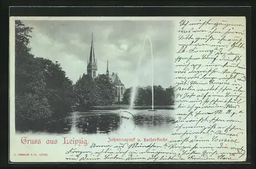Mondschein-AK Leipzig, Johannapark u. Lutherkirche