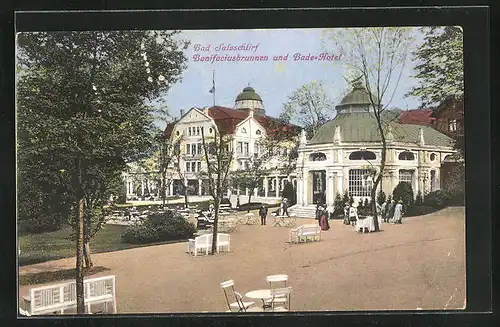 AK Bad Salzschlirf, Bonifaciusbrunnen und Bade-Hotel