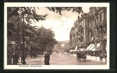 AK Wiesbaden, Wilhelmstrasse mit Strassenbahn