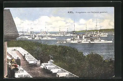 AK Kiel, Kriegshafen von Bellevue gesehen