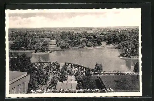 AK Magdeburg, Blick vom Ausstellungsturm auf den Adolf Mittag See