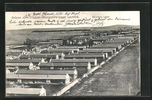 AK Lechfeld, Truppen-Übungsplatz Baracken-Lager aus der Vogelschau