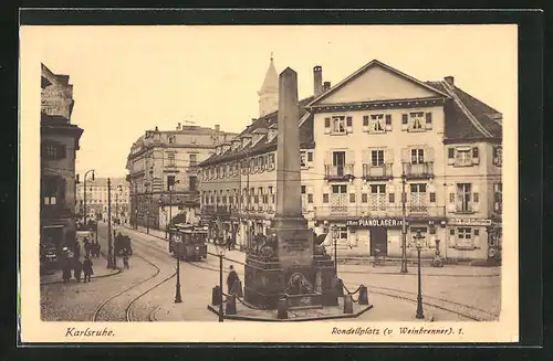 AK Karlsruhe, Strassenbahn am Rondellplatz