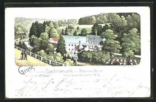 Lithographie Rabenau, Gasthaus Spechtritzmühle v. A. Geier