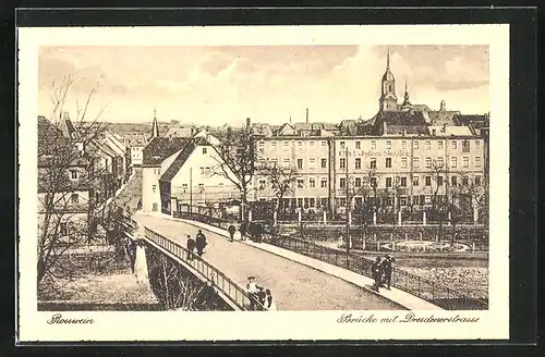 AK Rosswein, Brücke mit Dresdenerstrasse u. Geschäft von Julius Nestler