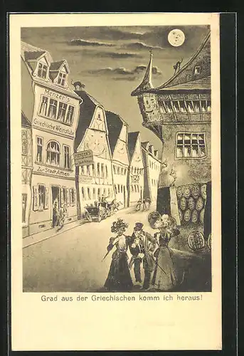 Wirtshaus-AK Neckargemünd, Gasthaus Griechische Weinstube zur Stadt Athen aus der Sicht eines Betrunkenen