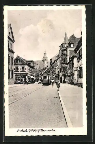 AK Durlach, Strassenbahn auf Strasse