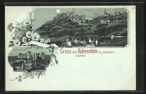 Mondschein-Lithographie Hohenstein i. Aarthal, Burg Hohenstein