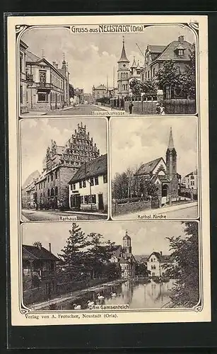 AK Neustadt /Orla, Bismarckstrasse, Rathaus, Kathol. Kirche
