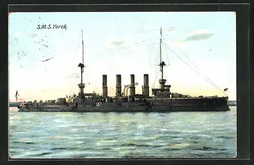 AK Kriegsschiff S. M. S. York in Fahrt