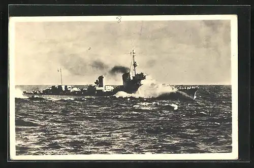 AK Zerstörer der Kriegsmarine in der Nordsee