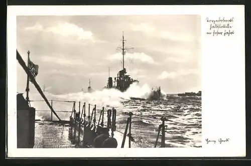 AK Torpedoboot Halbflotille der Kriegsmarine in voller Fahrt